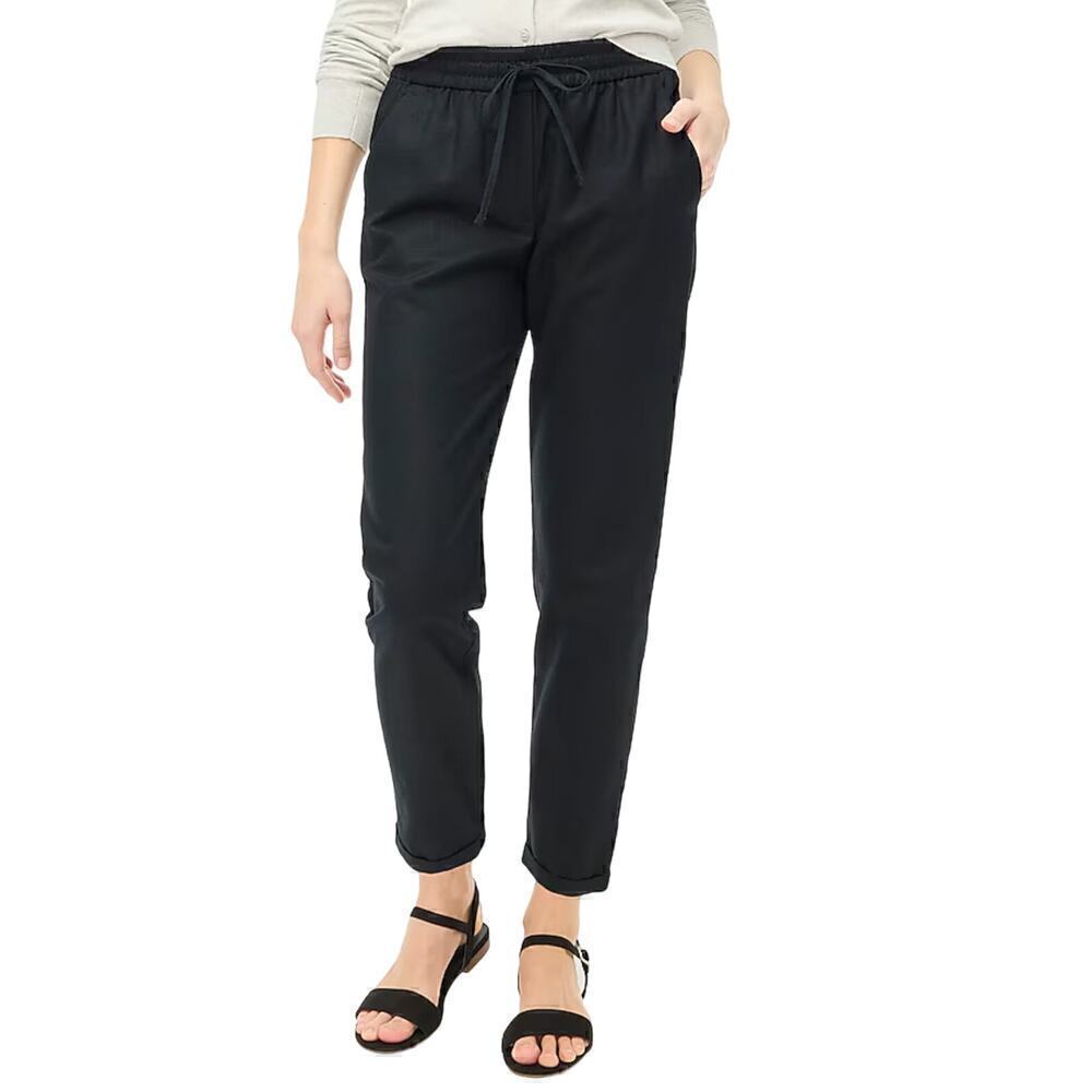 J.Crew Factory Linen-cotton blend drawstring pant Black Size 12P